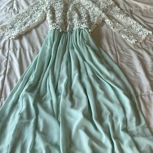 Dainty Jewells Green Maxi Gown with Lace Crew Neck